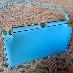 Vintage Blue 60s Handbag with Gold hardware